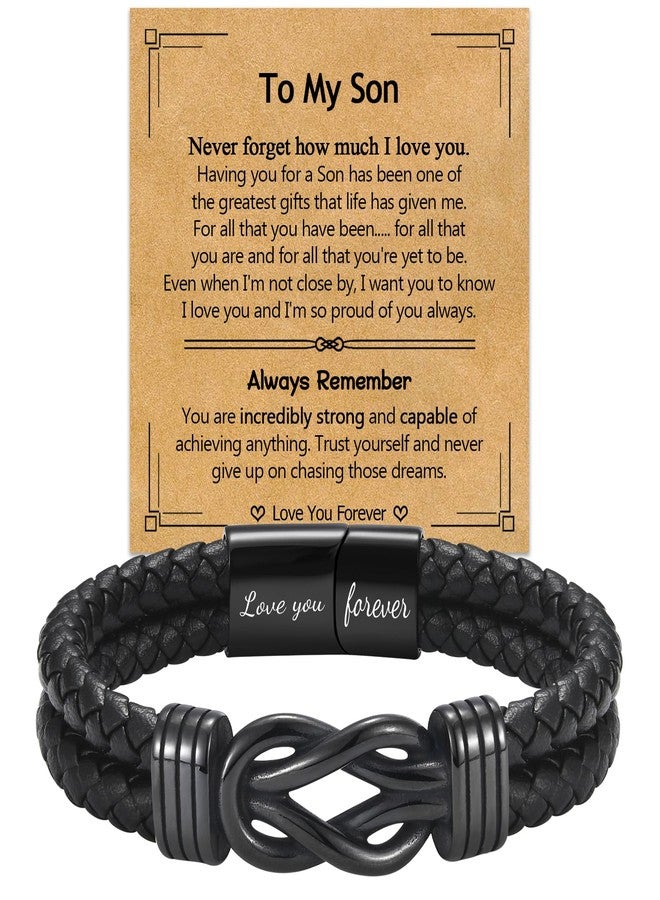 EPIRORA Gifts for Son from Mom Dad- Black Braided Leather Infinity Knot Bracelets for Men Boys, Son Jewelry Gifts for Christmas Birthday Graduation Anniversary Valentine's Day - Image 1