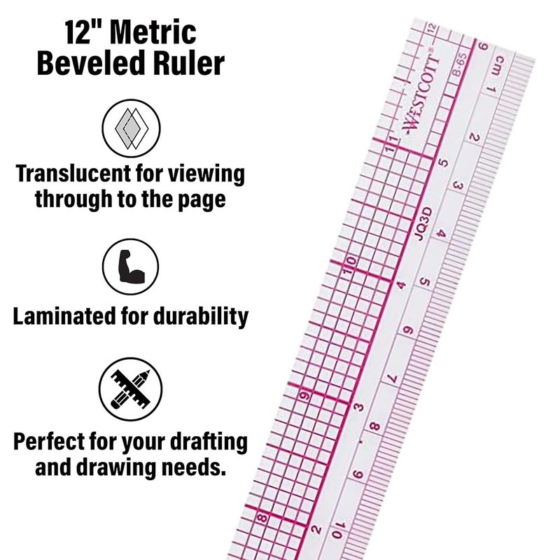 Westcott 10thsMetric Beveled Ruler 12Inch30cm B65 Clear - Image 2