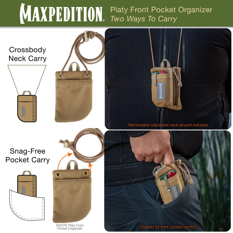 MAXPEDITION Platy Front Pocket Organizer, Durable EDC Tool Pouch for Men, Neck Wallet with Paracord Lanyard, Holds Flashlight, Multitool, Pen, Notebook (Khaki, 3.5" x 5") - Image 5