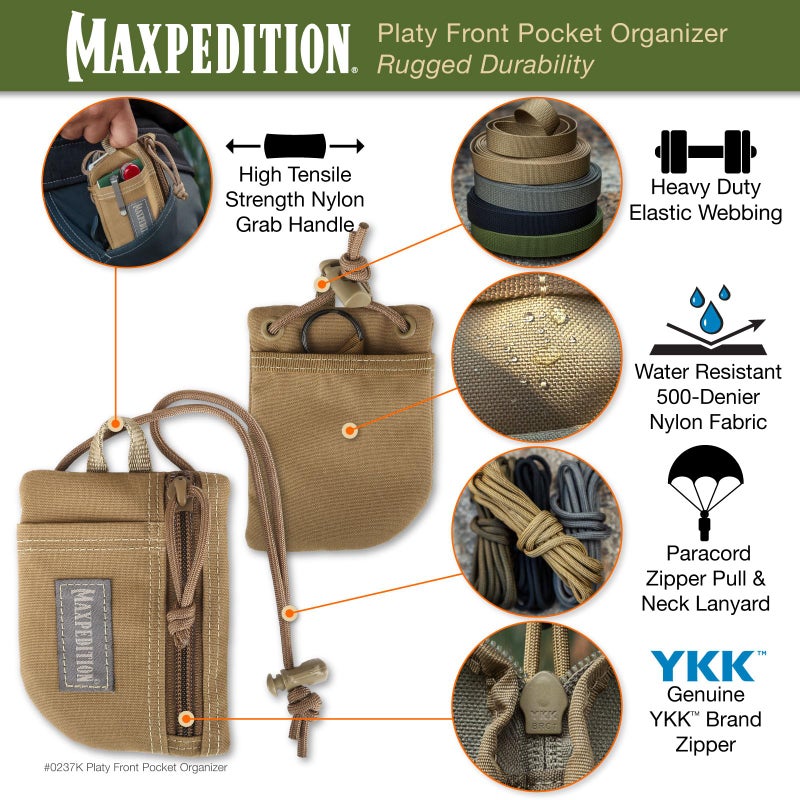 MAXPEDITION Platy Front Pocket Organizer, Durable EDC Tool Pouch for Men, Neck Wallet with Paracord Lanyard, Holds Flashlight, Multitool, Pen, Notebook (Khaki, 3.5" x 5") - Image 3