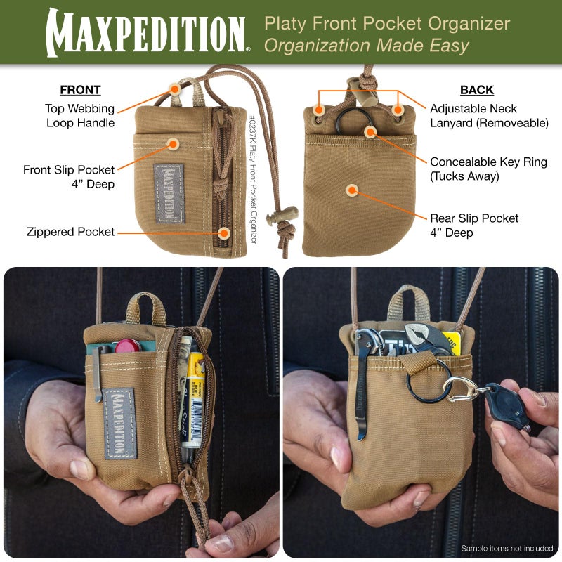 MAXPEDITION Platy Front Pocket Organizer, Durable EDC Tool Pouch for Men, Neck Wallet with Paracord Lanyard, Holds Flashlight, Multitool, Pen, Notebook (Khaki, 3.5" x 5") - Image 4