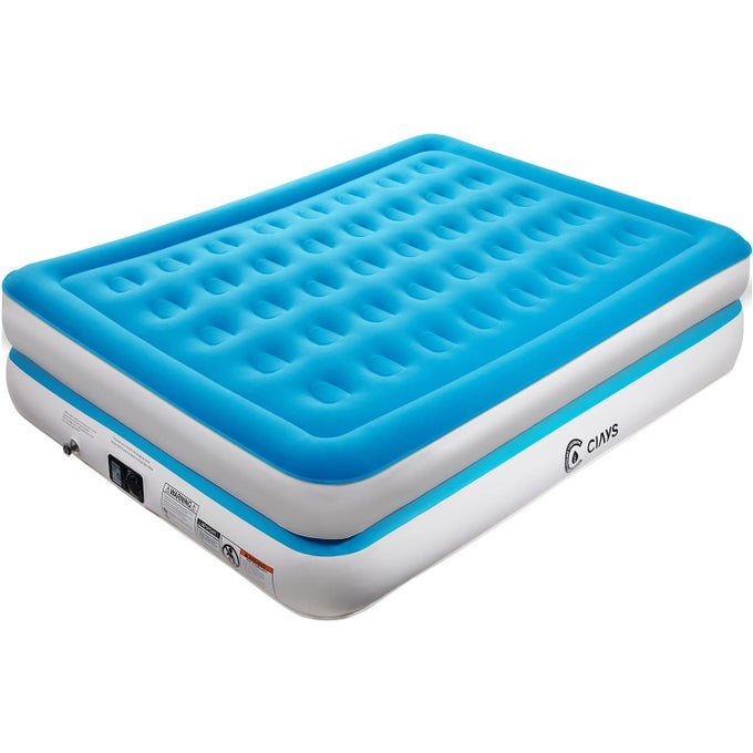 AIR MATTRESS TWIN 16 BLOW UP MATTRESS FOR HOME AND CAMPING FLOCKED TOP INFLATABLE AIR BED FOR GUESTS FAMILY BLUE