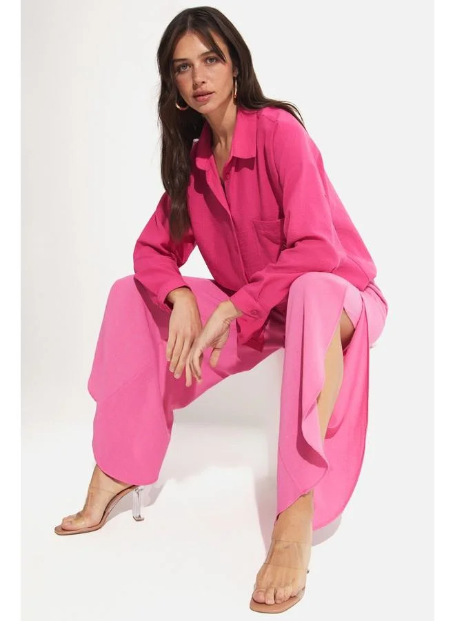 JUNE June Slit Detailed Trouser Fuchsia