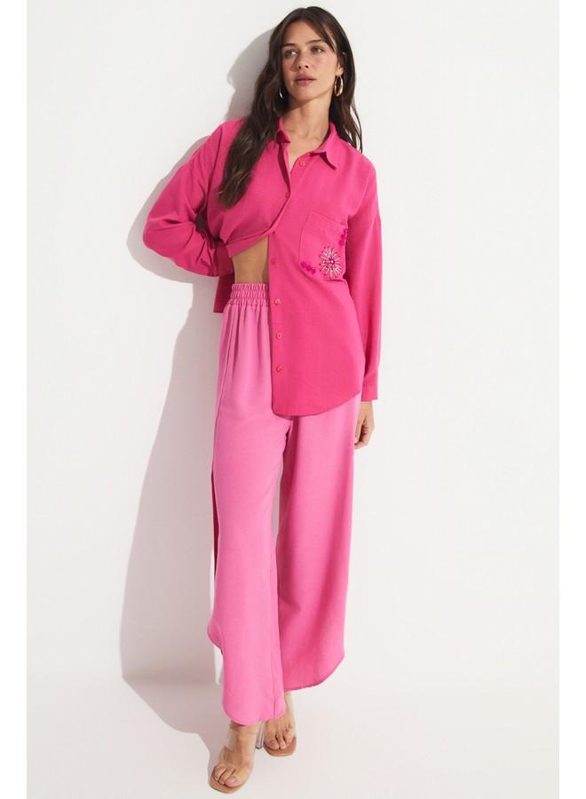 JUNE Slit Detailed Trouser Fuchsia - Image 3