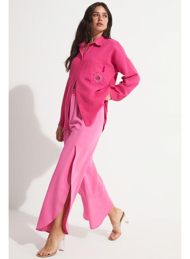 JUNE Slit Detailed Trouser Fuchsia - Image 2
