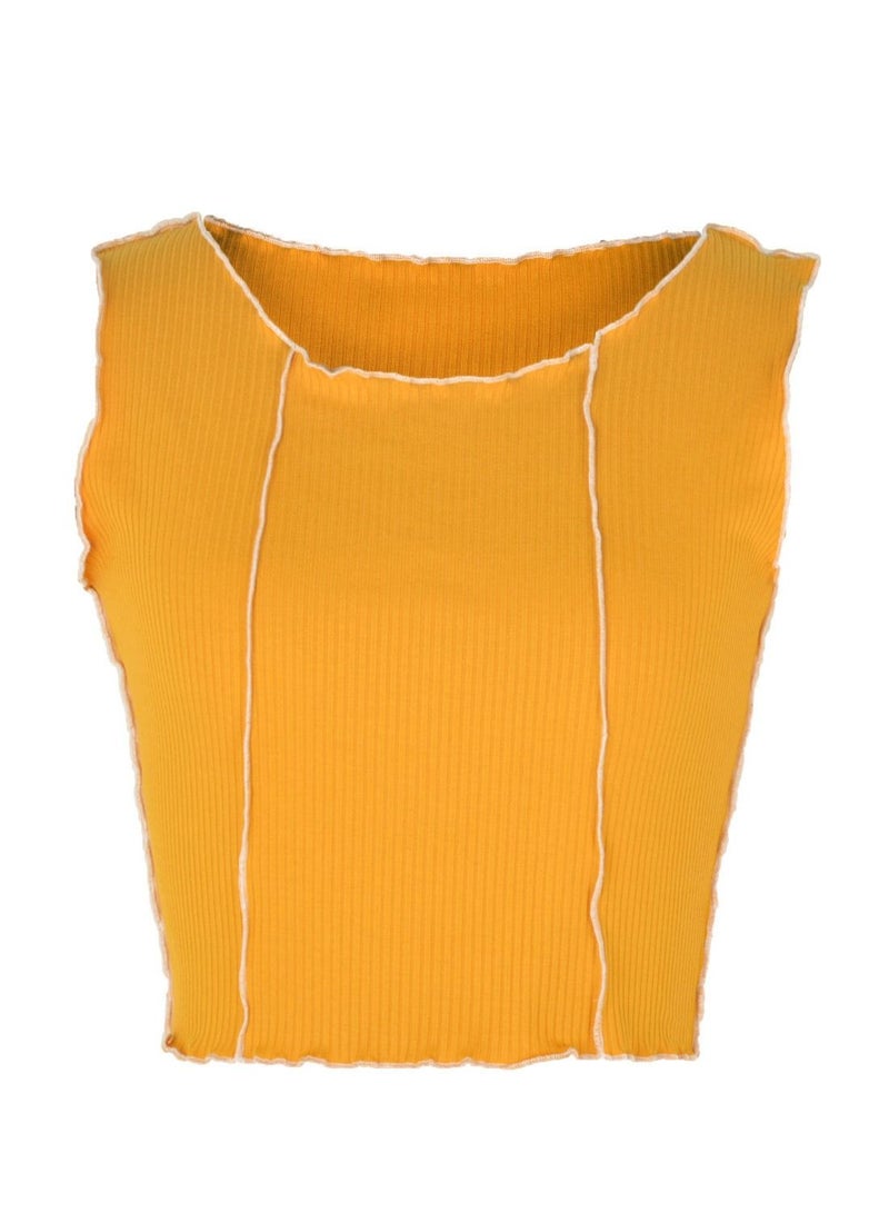 Loquat Women's Fashion Simple Summer Stitching Round Neck Slim Short Vest
