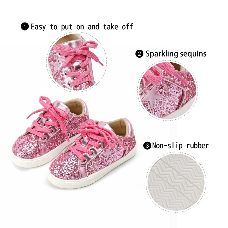 GINFIVE Toddler Girls Sneakers Little Girls Slip On Shoes Glitter Pink 8 - Image 5