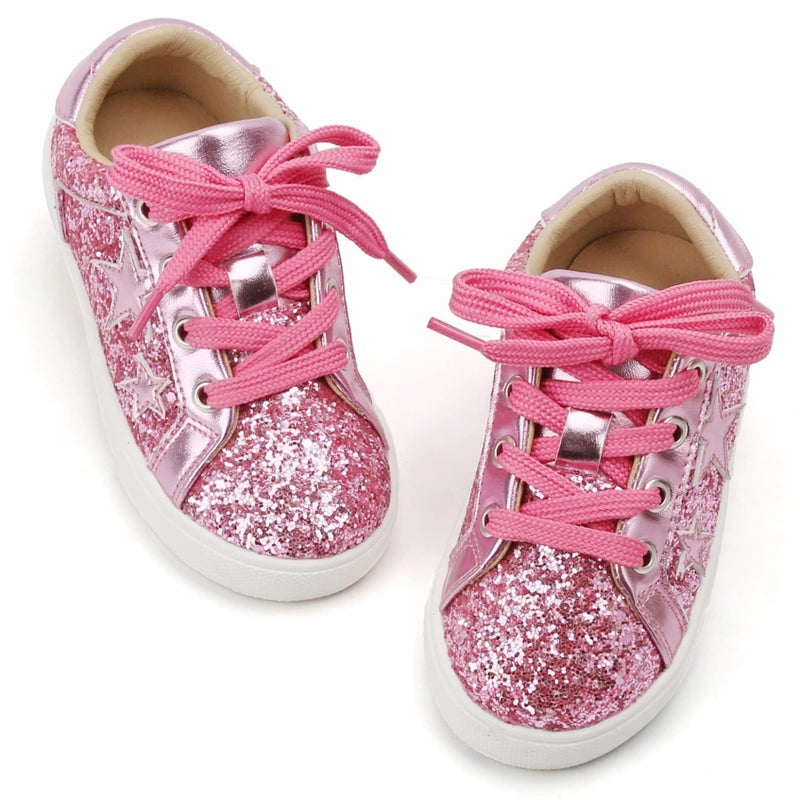 GINFIVE Toddler Girls Sneakers Little Girls Slip On Shoes Glitter Pink 8 - Image 1