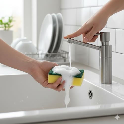 VYOOx2 in 1 Liquid Soap Pump Organizer for Sink | Dish Wash Scrubber Storage Box for Kitchen & Bathroom|Kitchen Soap Dispenser with Sponge Holder 1-Piece - Image 4