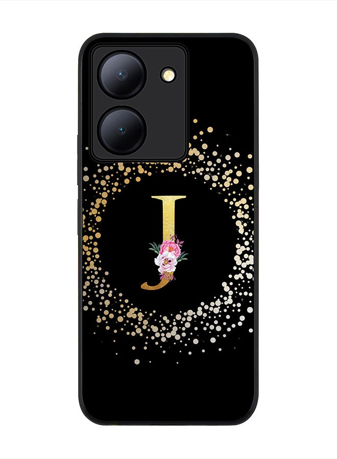 Stylizedd Rugged Black Edge case for Vivo Y27s/ Vivo Y27 5G, Slim fit Rubber Edges  - Custom Monogram Initial Letter Floral Pattern Alphabet - J (Black) - Image 1
