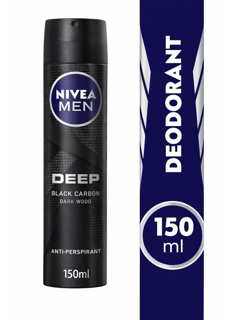 Nivea Antiperspirant Spray Deep Black Carbon Antibacterial Woody Scent 150ml - Image 1
