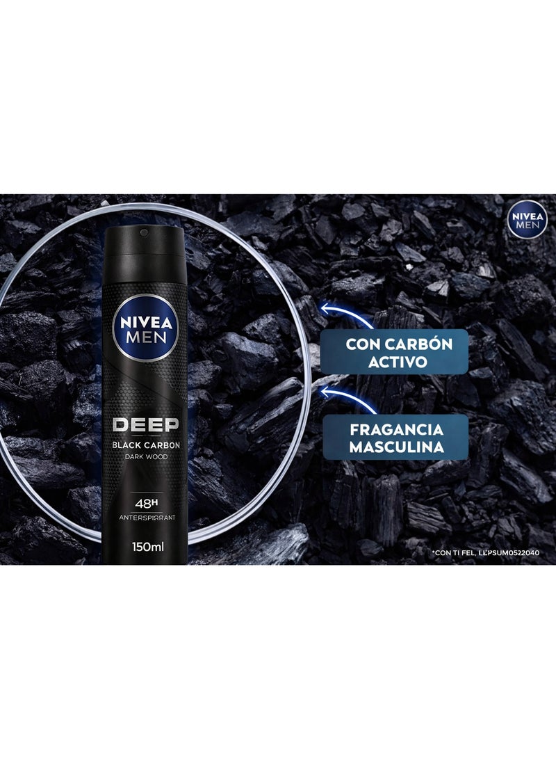 Nivea Antiperspirant Spray Deep Black Carbon Antibacterial Woody Scent 150ml - Image 2