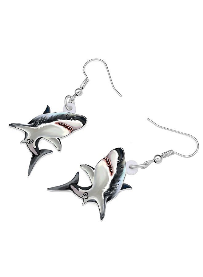 LONYOO Acrylic Anime Shark Earrings Dangle Cute Shark Jewelry for Women Ocean Animals Gifts (Flint) - Image 3