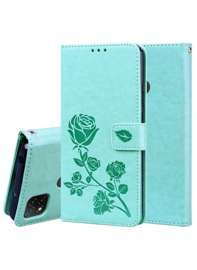 HuHa Case Cover For Xiaomi Redmi 9C Rose Embossed Horizontal Flip PU Leather Case with Holder & Card Slots & Wallet Green 