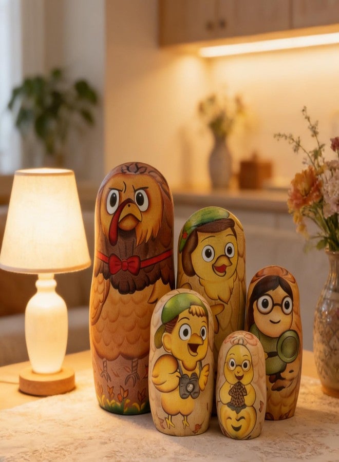 Starxing 5 Layer Turkey Nesting Dolls Set, Russian Matryoshka Style, Cute Thanksgiving Turkey Figurines, Wooden Stackable Dolls, Fall Holiday Decor & Gift for Kids and Collectors - Image 3