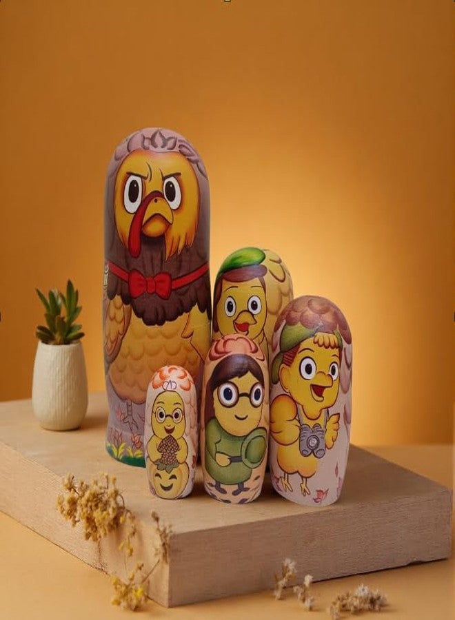 Starxing 5 Layer Turkey Nesting Dolls Set, Russian Matryoshka Style, Cute Thanksgiving Turkey Figurines, Wooden Stackable Dolls, Fall Holiday Decor & Gift for Kids and Collectors - Image 4