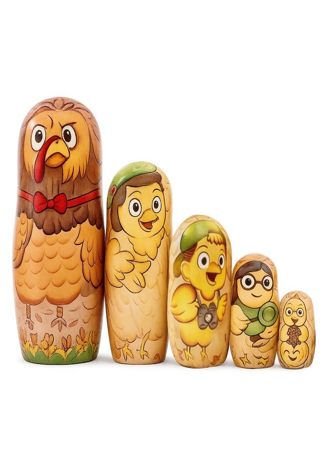 Starxing 5 Layer Turkey Nesting Dolls Set, Russian Matryoshka Style, Cute Thanksgiving Turkey Figurines, Wooden Stackable Dolls, Fall Holiday Decor & Gift for Kids and Collectors - Image 1