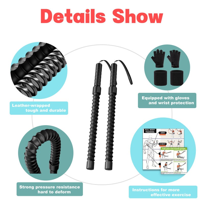 NONGKANG Ropeless Battle Ropes â€“ Weighted Portable Workout Ropes for Home Gym, Cordless Jump/Arm Exerciser with Non-Slip Gloves & Training Poster â€“ HIIT, Low-Impact Cardio & Strength/Muscle Training(2PCS) - Image 2