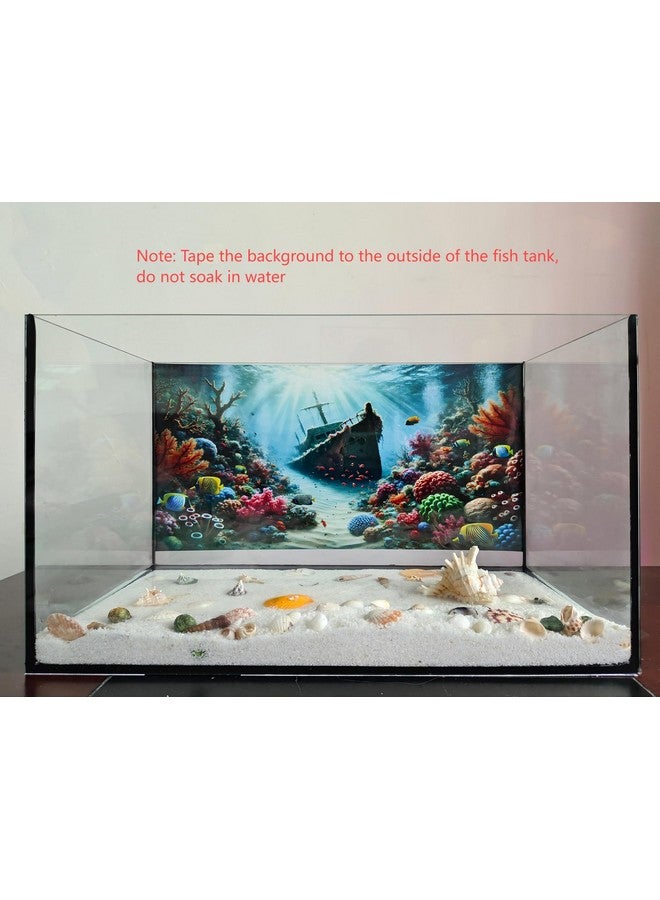 Generic Undersea Shipwreck Aquarium Background Underwater World Coral Fish Tank Background 30x18 Inches PVC Glass Container Decoration with Tapes  - Image 3