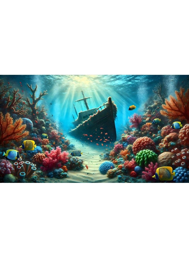 Generic Undersea Shipwreck Aquarium Background Underwater World Coral Fish Tank Background 30x18 Inches PVC Glass Container Decoration with Tapes  - Image 1