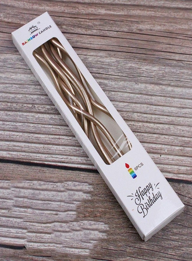 T-shin Twisty Birthday Candles Set,Metallic Colorful Curly Coil Candles,Creative Fun Long Thin Wedding Birthday Candles Set,Party Supplies,Cake Decoration,6 Pack (Champagne) - Image 1