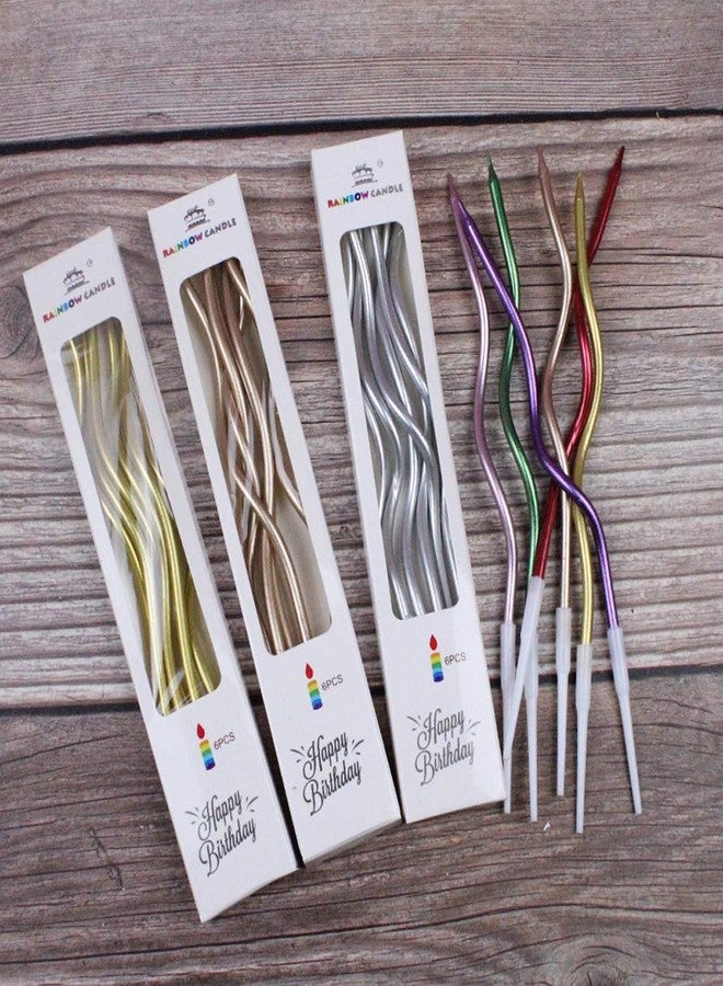 T-shin Twisty Birthday Candles Set,Metallic Colorful Curly Coil Candles,Creative Fun Long Thin Wedding Birthday Candles Set,Party Supplies,Cake Decoration,6 Pack (Champagne) - Image 4