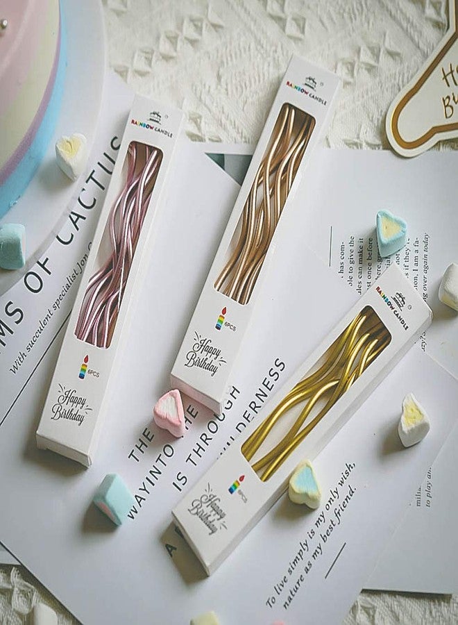 T-shin Twisty Birthday Candles Set,Metallic Colorful Curly Coil Candles,Creative Fun Long Thin Wedding Birthday Candles Set,Party Supplies,Cake Decoration,6 Pack (Champagne) - Image 3