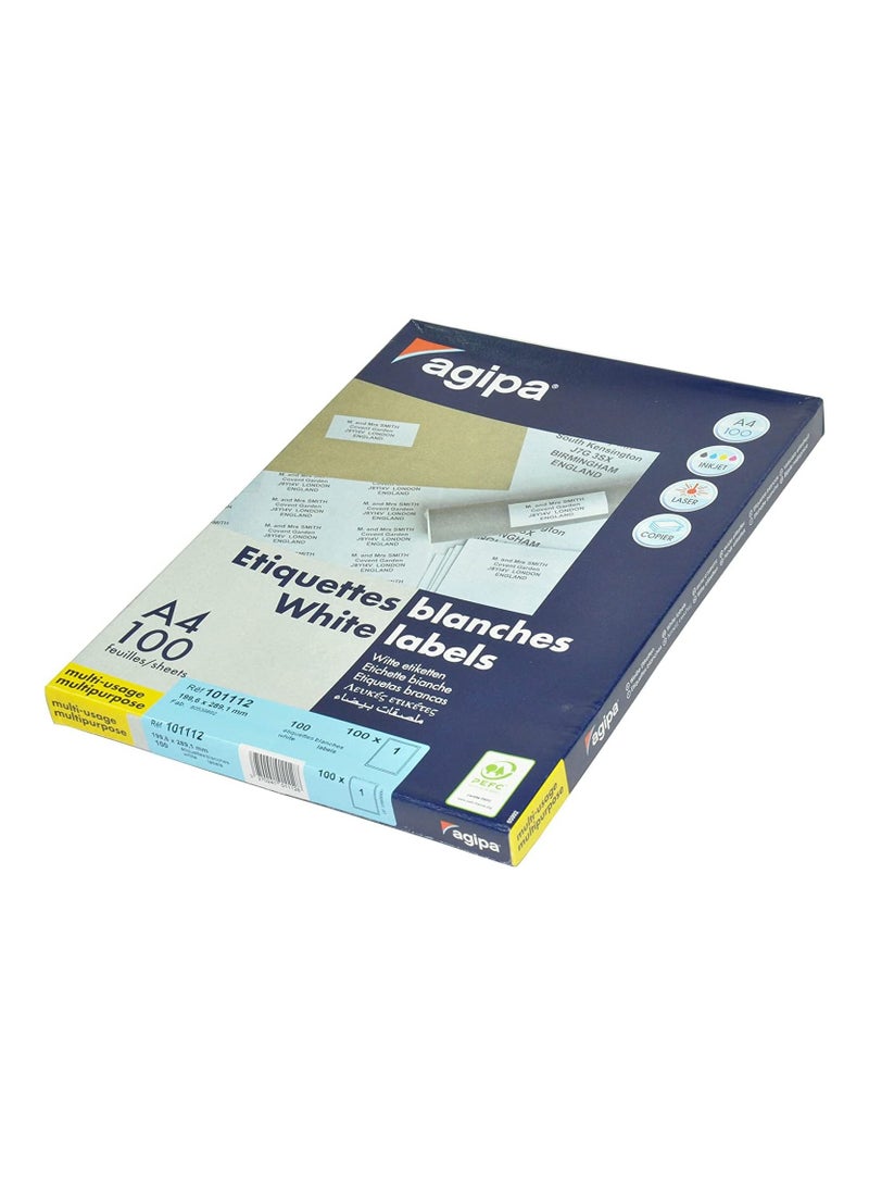 Agipa 100-Sheet Multipurpose Label White - APLA101112 - Image 1
