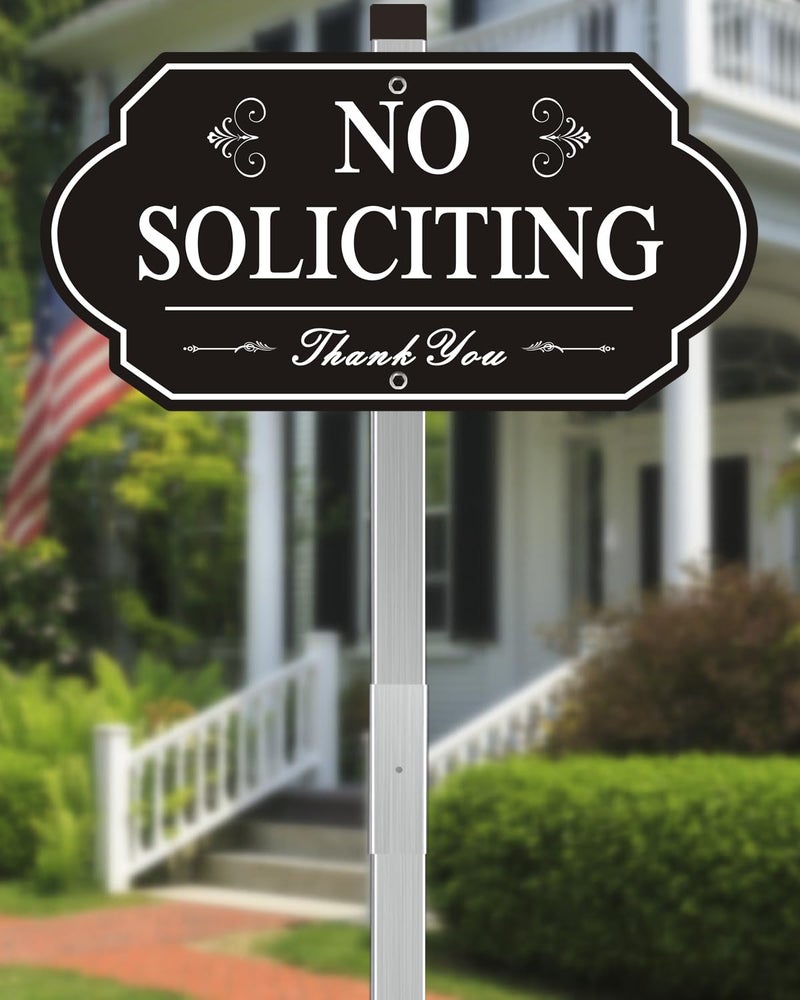 i-CowFun Heavy Duty No Soliciting Sign for House - All Metal Construction No Soliciting Yard Sign - 14" x 7" - Aluminum - with 28" Long Stake - Image 1