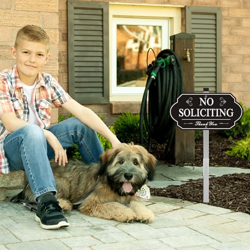 i-CowFun Heavy Duty No Soliciting Sign for House - All Metal Construction No Soliciting Yard Sign - 14" x 7" - Aluminum - with 28" Long Stake - Image 3
