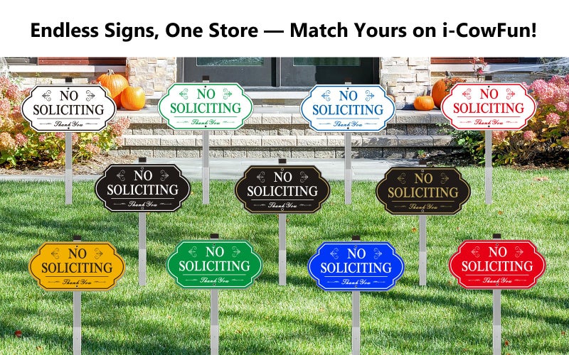 i-CowFun Heavy Duty No Soliciting Sign for House - All Metal Construction No Soliciting Yard Sign - 14" x 7" - Aluminum - with 28" Long Stake - Image 2
