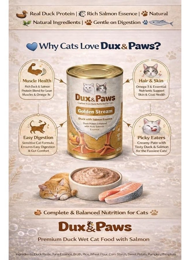 Dux&Paws Wet Cat Food Dux & Paws Golden Stream Premium Duck Pâté with Salmon Essence, Adult Cat Food, High Protein Grain Free Formula, Rich in Taurine, Supports Hydration & Overall Health, 400g - Image 3