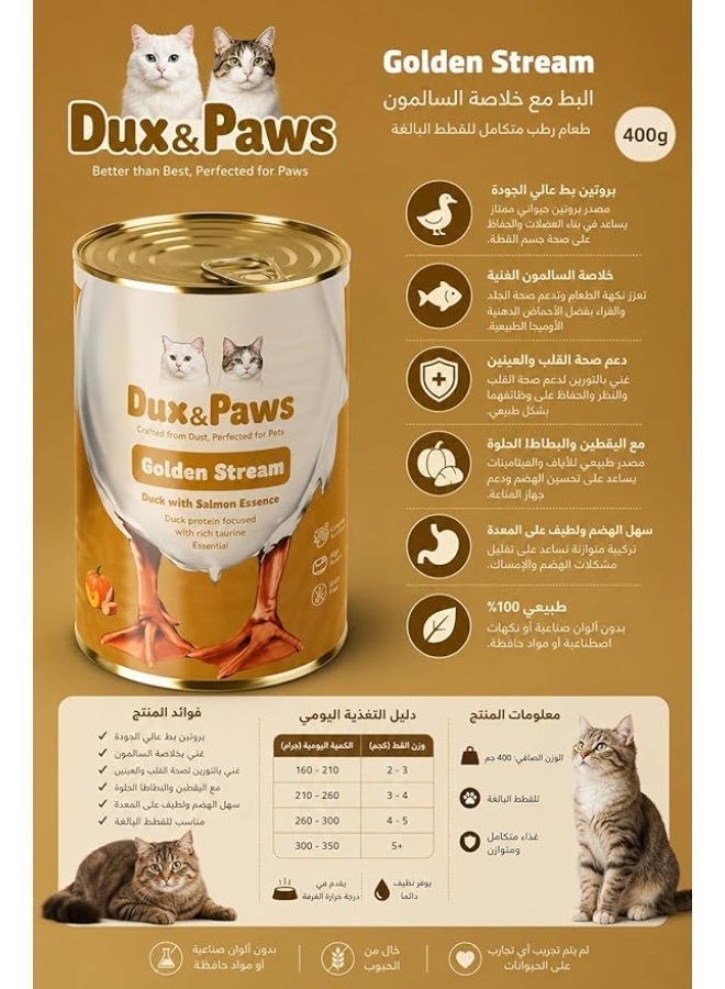 Dux&Paws Wet Cat Food Dux & Paws Golden Stream Premium Duck Pâté with Salmon Essence, Adult Cat Food, High Protein Grain Free Formula, Rich in Taurine, Supports Hydration & Overall Health, 400g - Image 4