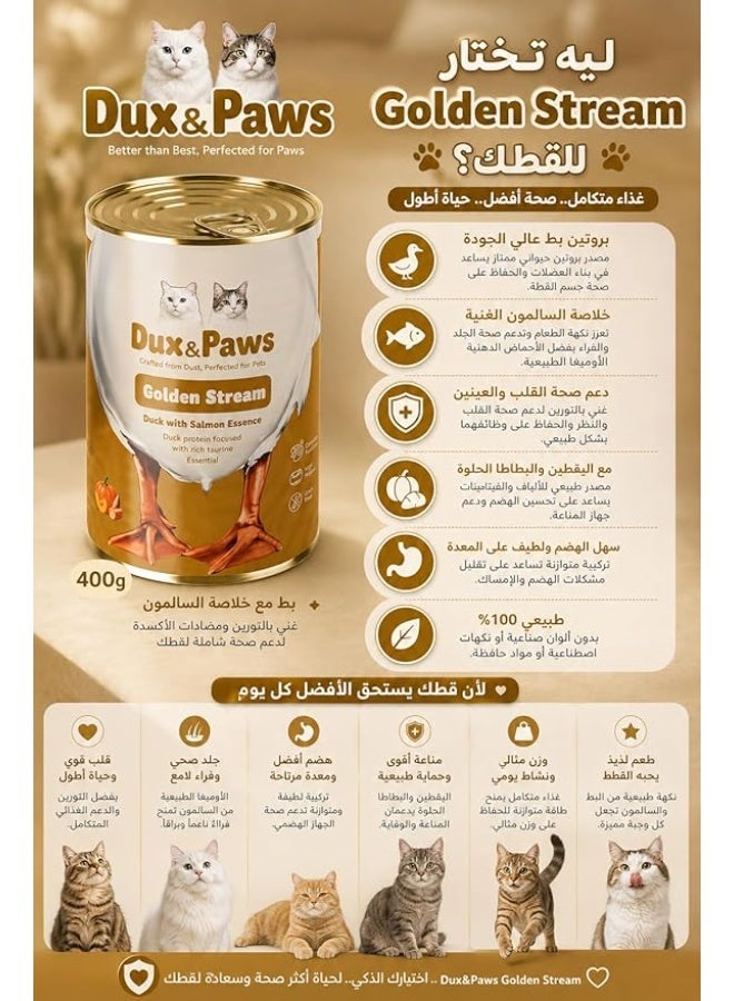 Dux&Paws Wet Cat Food Dux & Paws Golden Stream Premium Duck Pâté with Salmon Essence, Adult Cat Food, High Protein Grain Free Formula, Rich in Taurine, Supports Hydration & Overall Health, 400g - Image 5