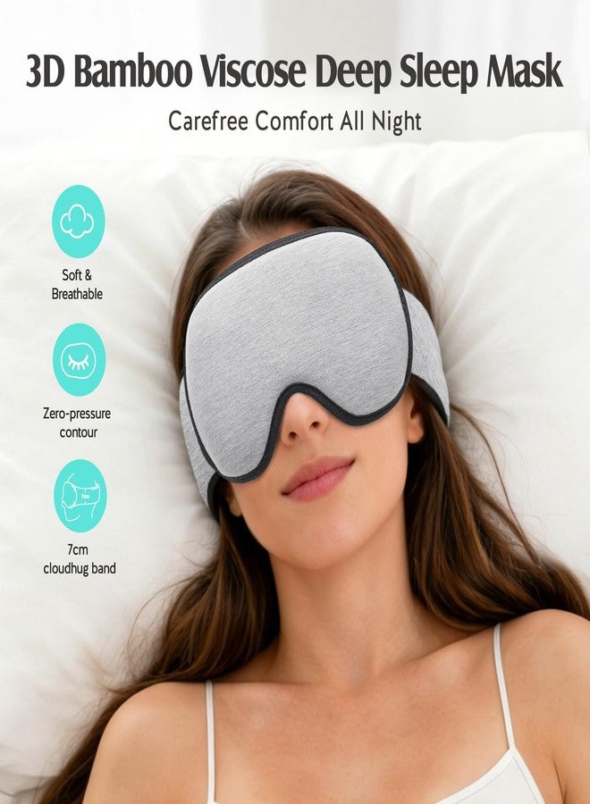 YFONG Sleep Mask for Side Sleepers Women Men, Soft & Breathable Bamboo Viscose Eye Mask for Sleeping, 100% Blackout 3D Eye Cover, Wider Adjustable Velcro Straps for Ultra Comfort, Light Gray - Image 2