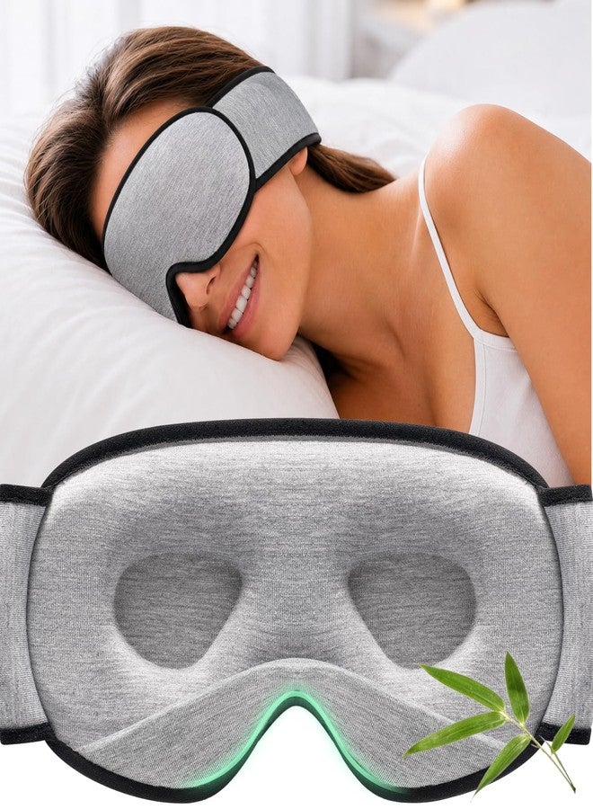 YFONG Sleep Mask for Side Sleepers Women Men, Soft & Breathable Bamboo Viscose Eye Mask for Sleeping, 100% Blackout 3D Eye Cover, Wider Adjustable Velcro Straps for Ultra Comfort, Light Gray - Image 1