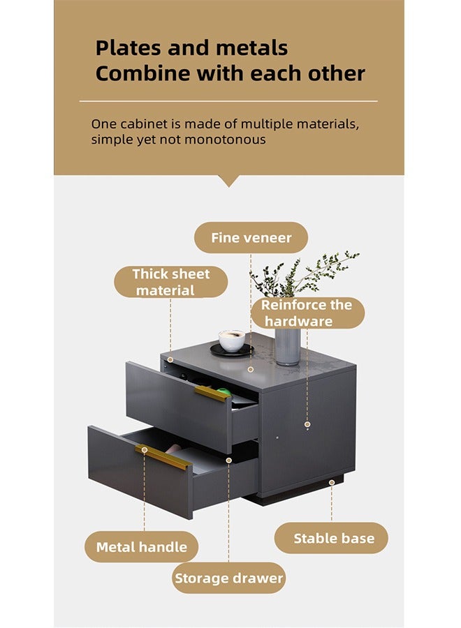 Modern Simple Bedside Table, Nightstand Side Cabinet Comes with 2 Drawers and Handles, Minitype Storage Cabinet Suitable for Bedside Sofa Bedroom and Living room - Image 5