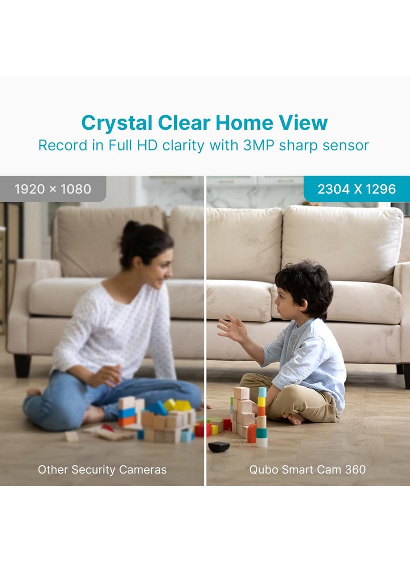 Qubo - Qubo Smart 360 2K 3MP 1296p WiFi CCTV Security Camera from Hero Group Mobile App Two Way Talk Night Vision Cloud SD Card Recording Made in India Alexa OK Google 3MP - Image 1