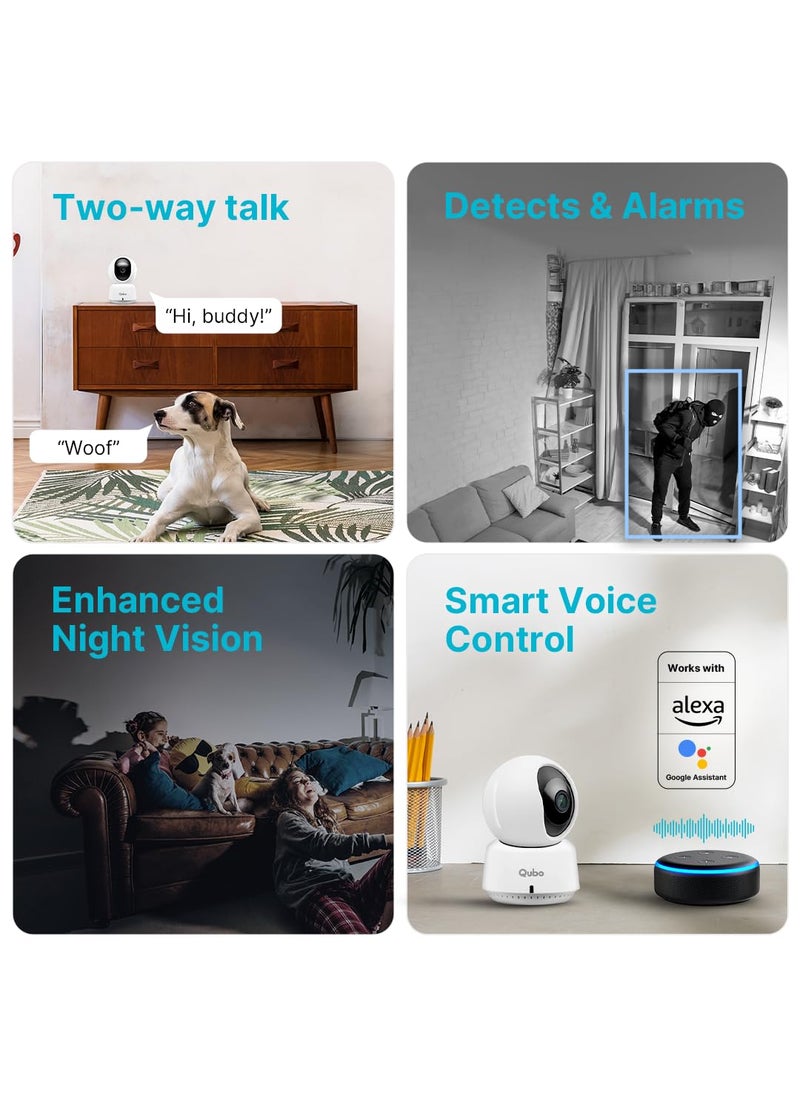 Qubo - Qubo Smart 360 2K 3MP 1296p WiFi CCTV Security Camera from Hero Group Mobile App Two Way Talk Night Vision Cloud SD Card Recording Made in India Alexa OK Google 3MP - Image 1