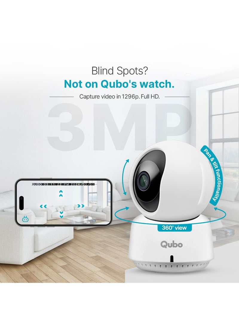 Qubo - Qubo Smart 360 2K 3MP 1296p WiFi CCTV Security Camera from Hero Group Mobile App Two Way Talk Night Vision Cloud SD Card Recording Made in India Alexa OK Google 3MP - Image 1