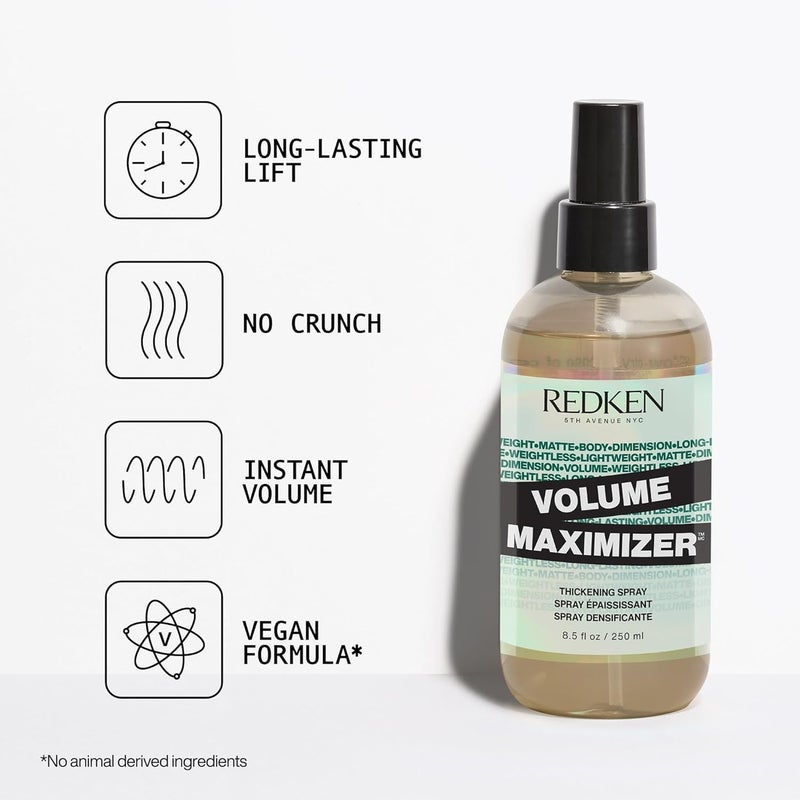 Redken Volume Maximizer Thickening Spray â€“ Weightless Volumizing Spray For All Hair Types, Adds Flexible Volume and Body, For Thicker-Looking Hair - Image 2