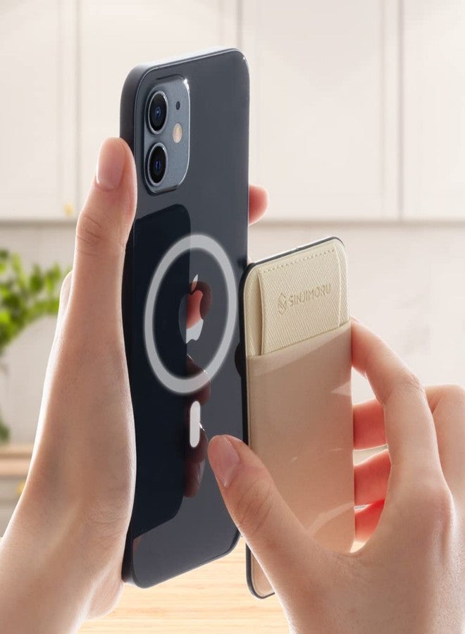 Sinjimoru Privacy Cover Magnetic Card Holder, Magnetic Phone Wallet Stick on as Credit Card Holder Compatible with iPhone 16 15 14 13 12 Series. M-Flap Beige - Image 2