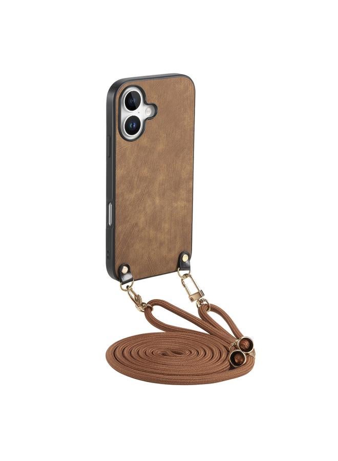 S-TOP Case For iPhone 16 Vintage Leather PC Back Cover Phone Case with Crossbody Strap - Image 1