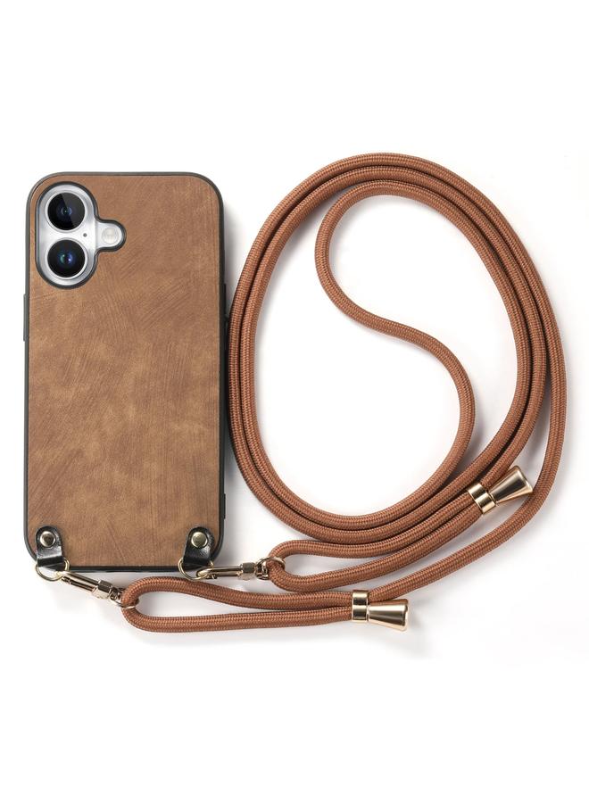 S-TOP Case For iPhone 16 Vintage Leather PC Back Cover Phone Case with Crossbody Strap - Image 2