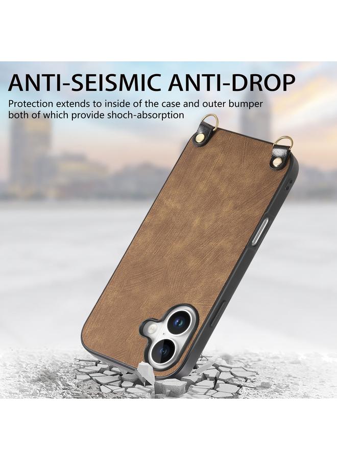S-TOP Case For iPhone 16 Vintage Leather PC Back Cover Phone Case with Crossbody Strap - Image 4
