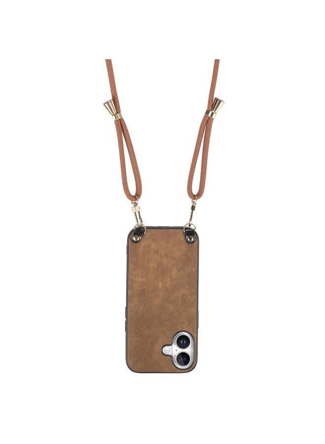 S-TOP Case For iPhone 16 Vintage Leather PC Back Cover Phone Case with Crossbody Strap - Image 3