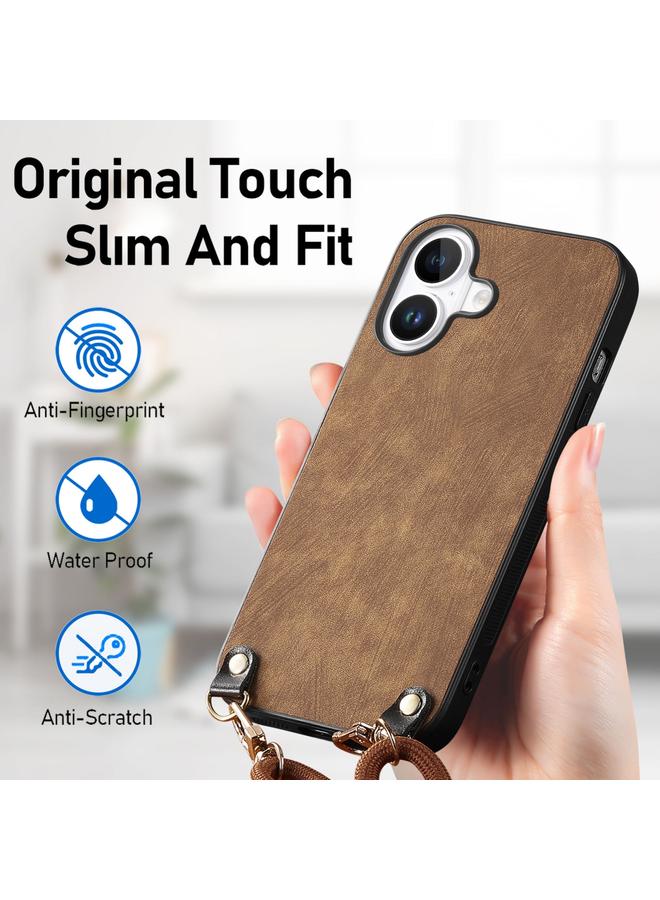 S-TOP Case For iPhone 16 Vintage Leather PC Back Cover Phone Case with Crossbody Strap - Image 5