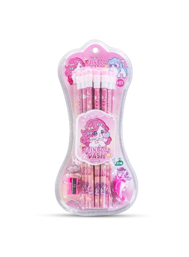 Eazy Kids Eazy Kids 12-Piece HB Pencil Set w/ Eraser & Grip - Pink - Image 1