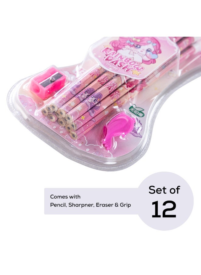 Eazy Kids Eazy Kids 12-Piece HB Pencil Set w/ Eraser & Grip - Pink - Image 2