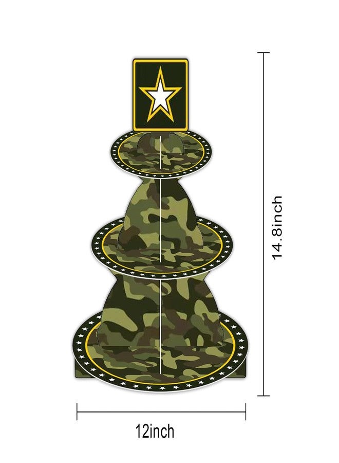 DodelyGz Military Army Camouflage Cupcake Stand,3 Tier Sturdy Cardboard Food Display Cupcakes Tower Holder for Army Themed Party Camo Birthday Party Decor - Image 2